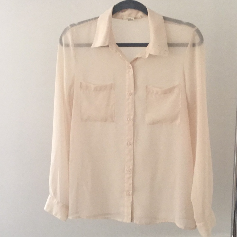 💕Forever 21 sheer button up blouse.Cream size M.